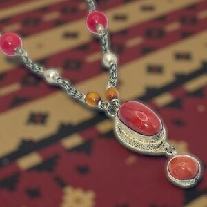 Vintage Handcrafted Genuine Carnelian Necklace With Silver Chain